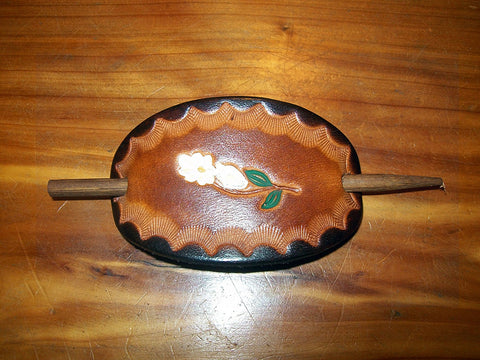 Small Leather Stick Barrette 2 Tone Daisy
