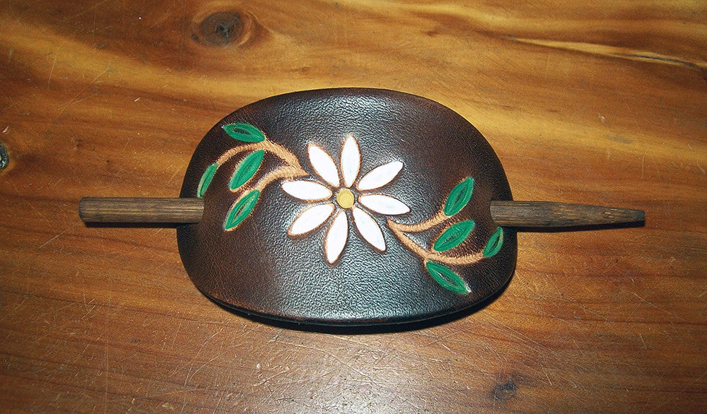 Daisy Flower Leather Barrette